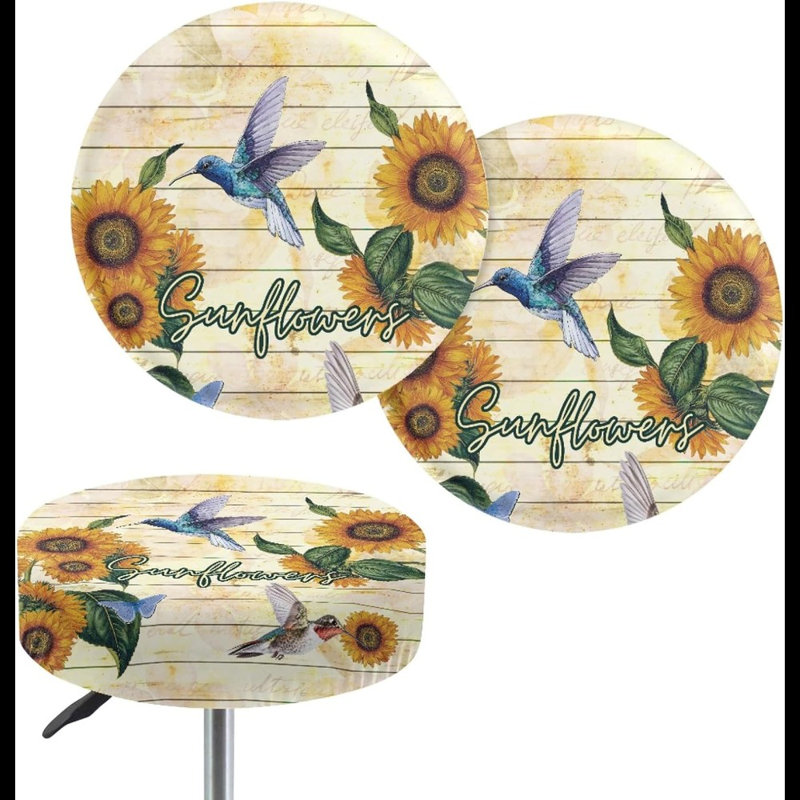 Ophelia Co. Hummingbird Sunflower With Words Print Round Bar Stool Covers 2Pcs Round Stool Covers Anti Slip Stool Seat Covers Elastic Replacement Stool Covers 13 15Inch Wayfair